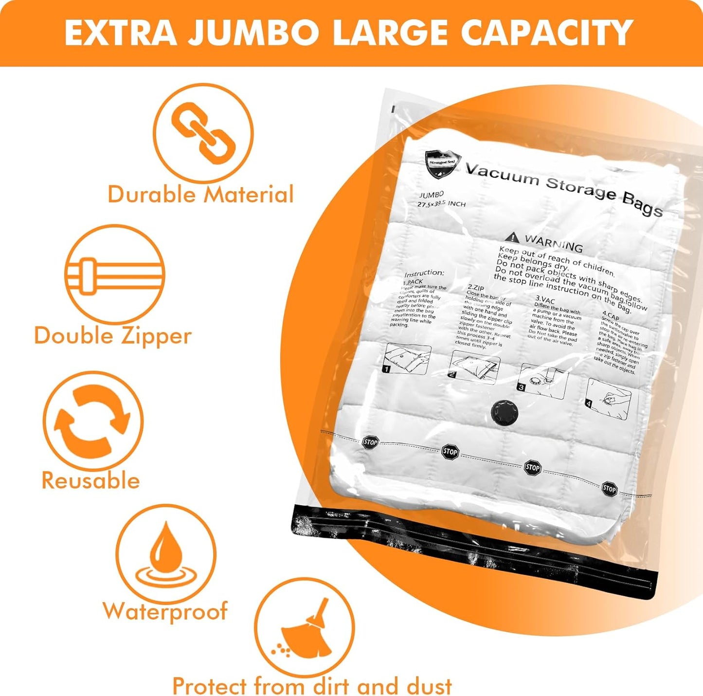 12 Pack Vacuum Storage Bags (3 Jumbo, 3 Large, 3 Medium, 3 Small),Plastic Packaging Bags,Space Saver Sealer Compression Bags with Travel Hand Pump for Blankets, Comforters, Pillows, Clothes Storage