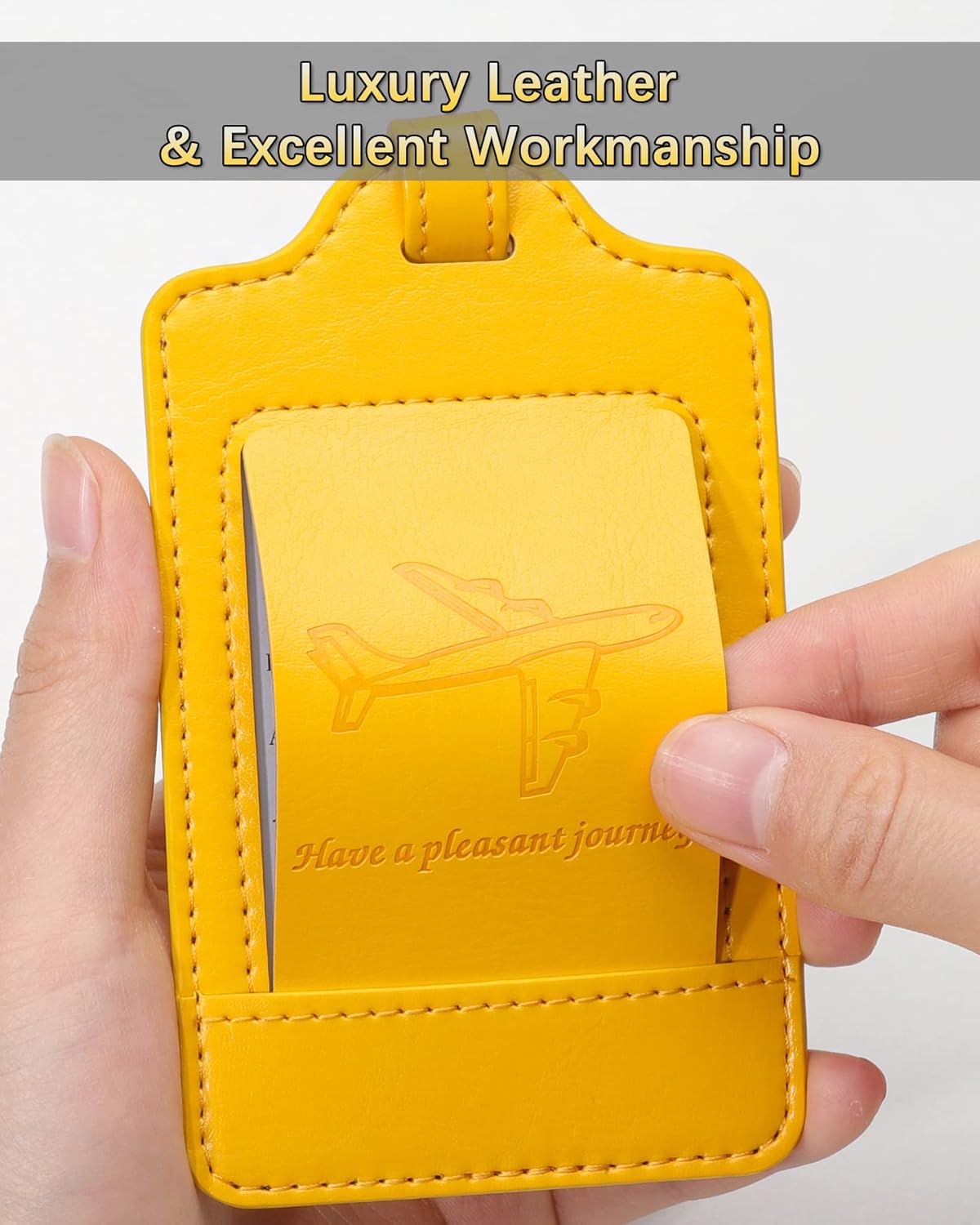Teskyer Luggage Tags, 3 Pack Premium PU Leather Luggage Tags for Suitcases, Privacy Protection Travel Bag Tags, Yellow