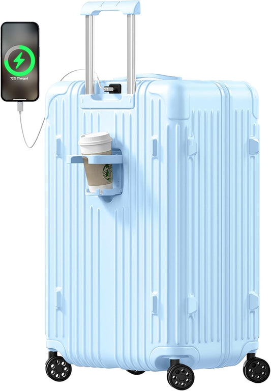 Krute Carry on Luggage 20 Inch Suitcases with Spinner Wheels Hardside Luggages Cup Holder Carry Suitcase USB Charger Port PC+ABS with TSA Lock