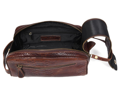 10" Premium Leather Toiletry Travel Pouch With Waterproof Lining | King-Size Handcrafted Vintage Dopp - Kit Gift for Father's Day By Aaron Leather Goods