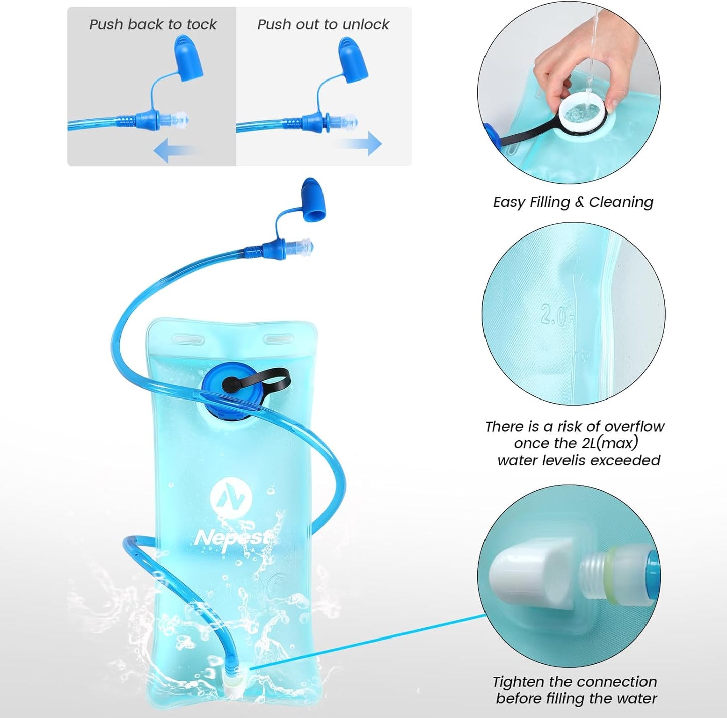 Nepest Hydration Pack Backpack for Women & Men, Lightweight Water Backpack with 2L Water Bladder for Hiking Cycling Running Biking