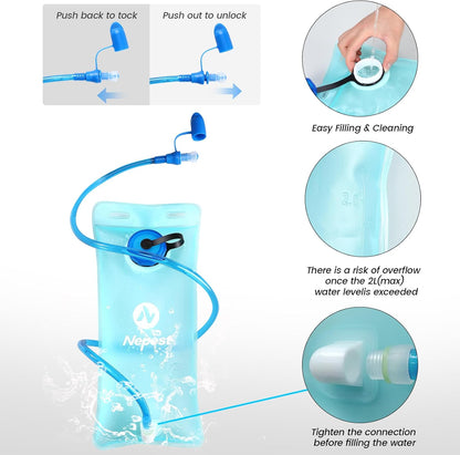 Nepest Hydration Pack Backpack for Women & Men, Lightweight Water Backpack with 2L Water Bladder for Hiking Cycling Running Biking