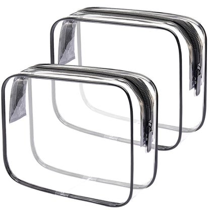 Lermende 2pcs Clear Toiletry Bag TSA Approved Travel Bag,Carry On for Travel,Airport Airline Accessories Compliant Bag,Quart Sized Makeup Cosmetic bag Women Men (Transparent Black, 2 Pack)