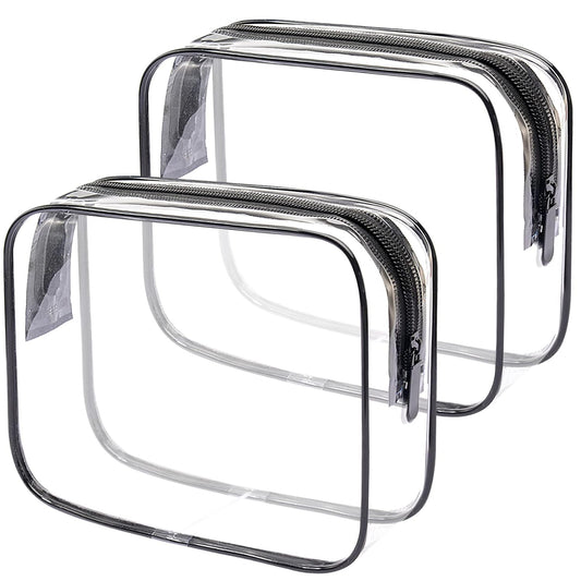 Lermende 2pcs Clear Toiletry Bag TSA Approved Travel Bag,Carry On for Travel,Airport Airline Accessories Compliant Bag,Quart Sized Makeup Cosmetic bag Women Men (Transparent Black, 2 Pack)