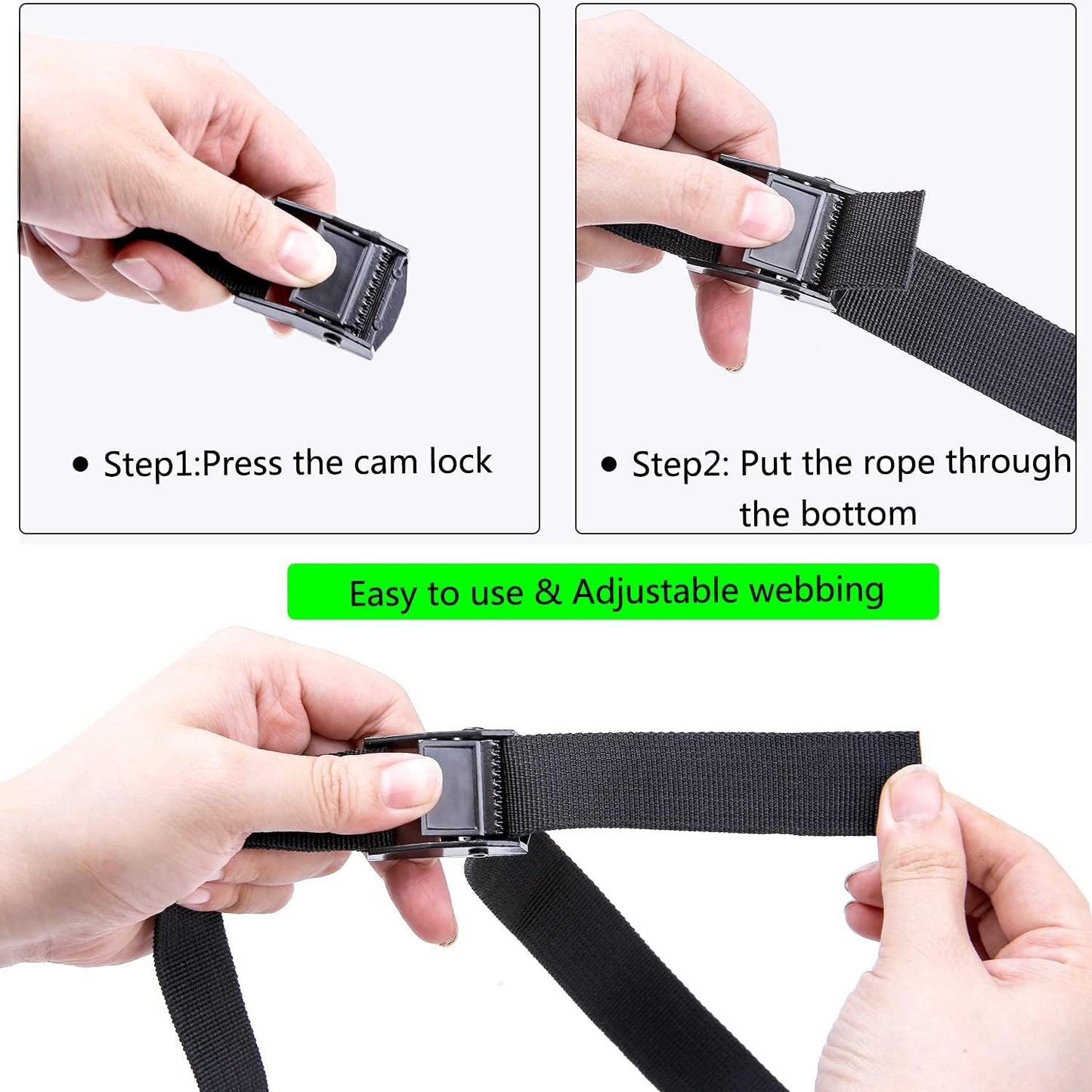 Premium Lashing Nylon Strap - Cam Buckle Tie Down Straps Heavy Duty Secure Straps up to 500 lbs Capacity for Motorcycle,SUP, Kayak, Canoe, Surfboard, Cargo, Boat,Trailer, Moving(1'' x 6.5Ft Black)