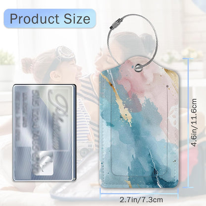 Luggage Tags for Suitcase,Abstract Colorful Marble Texture Luggage Tags of Set 2 Leather Identifiers Privacy Cover with Stainless Steel Loop for Women Men Travel Bag Suitcase