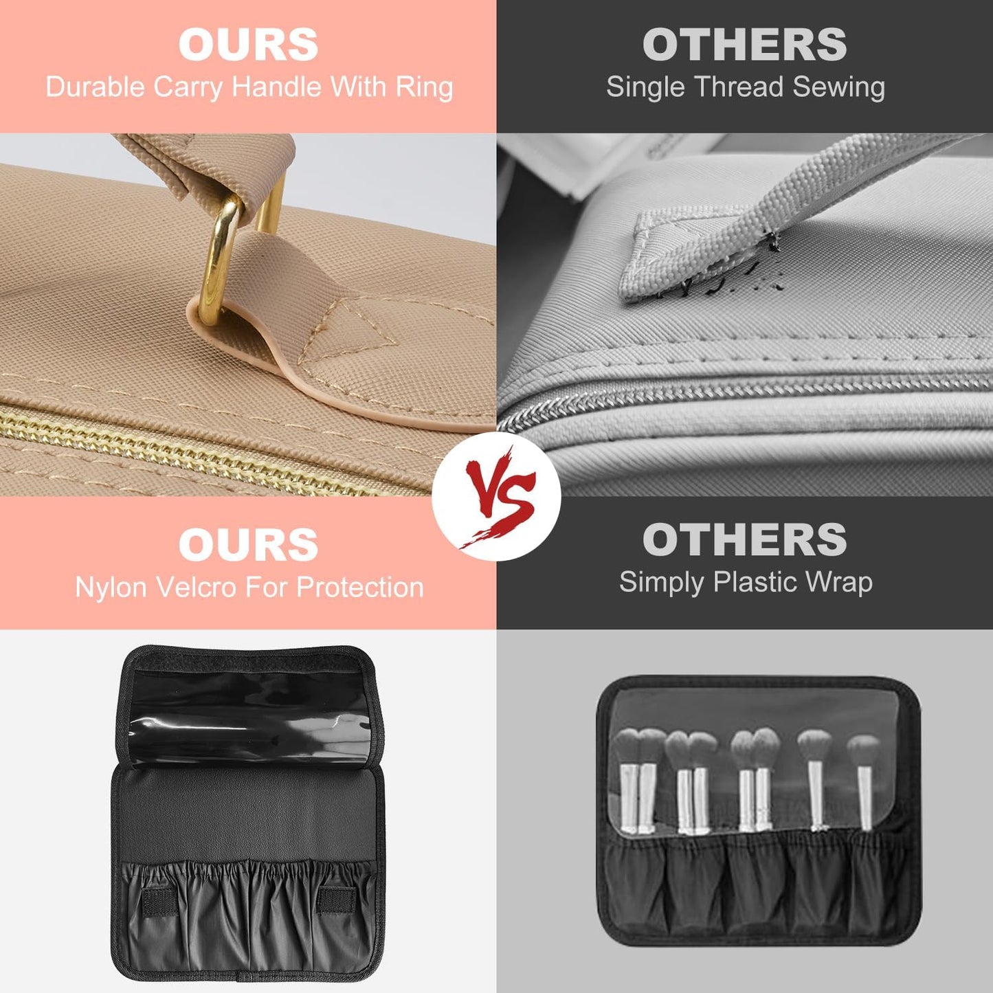 Mocado Travel Makeup Bag with LED Lighted Mirror,Travel Makeup Organizer,Makeup Case with 3 Color Lighted Setting and 10x Magnifying Mirror,Portable Storage and Adjustable Dividers Makeup Box(Khaki)