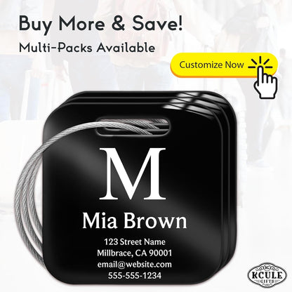 Customized Stainless Steel Luggage Tags: Personalize Your Suitcases, Backpacks, and Bags with Your Text (Black)