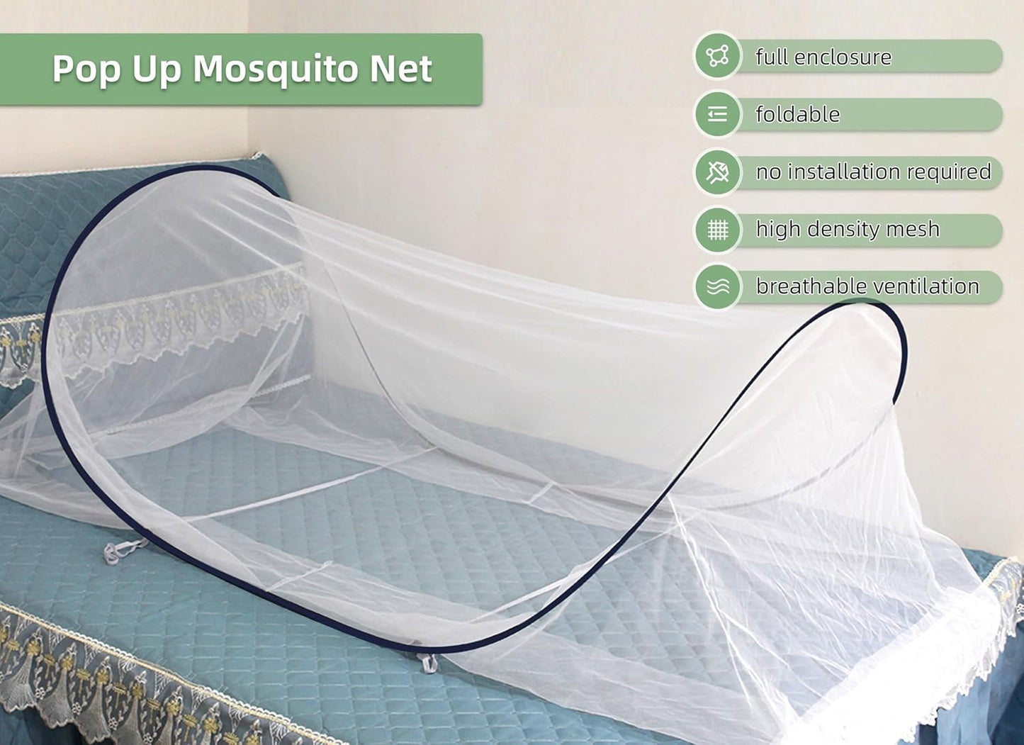 78 * 32 * 22 Inch Large Up Mosquito Tent, Portable Foldable Mosquito Net, Camping Mosquito Net with Net Bottom, for Bed Camping Travel Patio (Black)