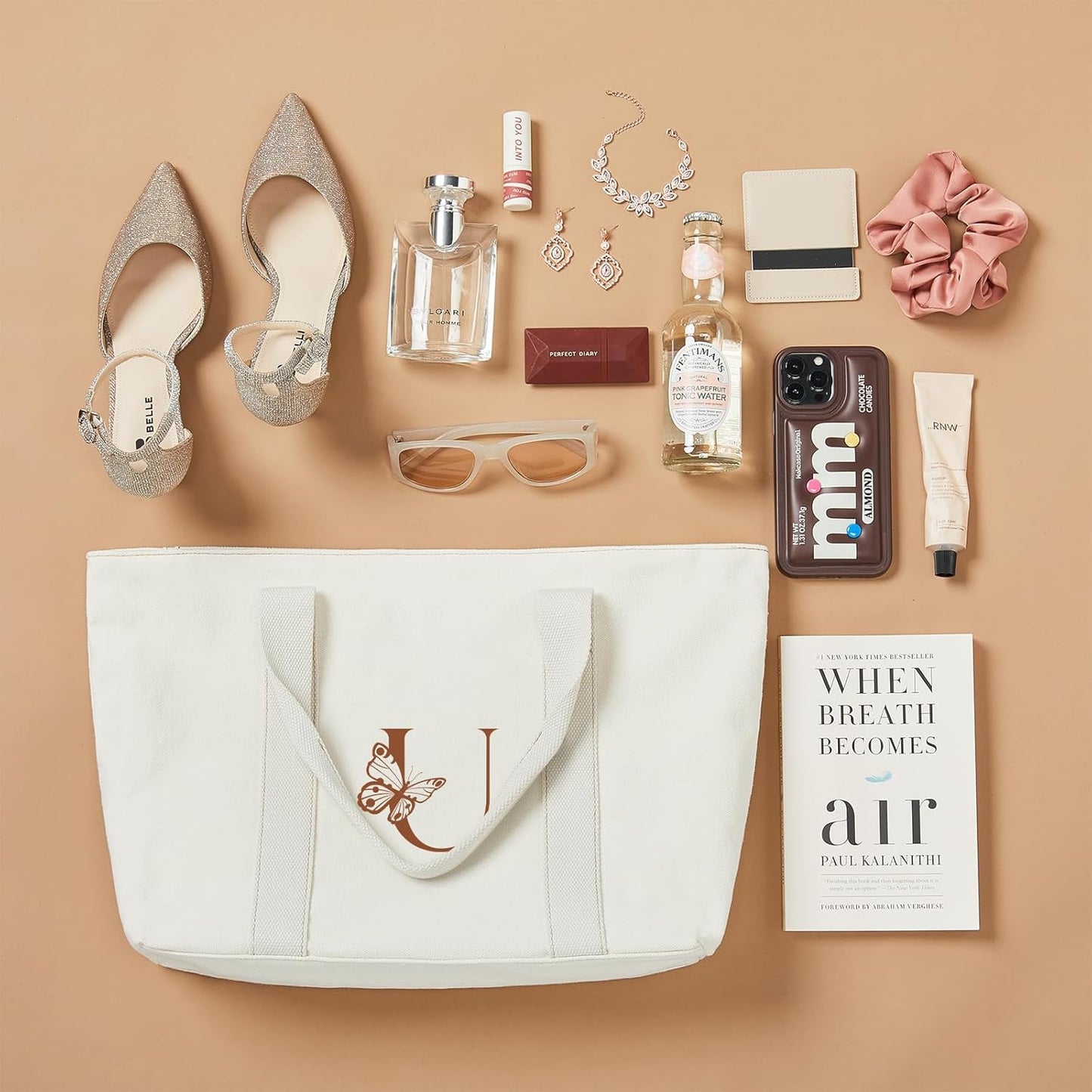 AW BRIDAL Monogram Canvas Tote Bag for Chrismas, Bridal Shower, Retirement, Birthday Gifts for Women Mom Wife Sister Friends