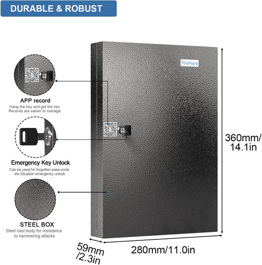 32 Key Cabinet Organizer, Lock Box, Security Storage for Valets, Hotels, Car and House Keys, Key Keeper Box - Black