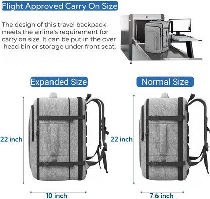 55L Carry On Backpack, Extra Large Travel Backpack for Men & Women, Expandable Big Capacity For Airplanes, Travel Gifts for Men Women, Fits 18.4 Inch Laptop, Luggage Suitcase Daypack Bag, Grey