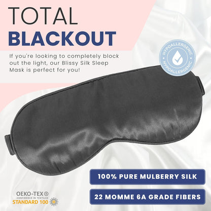 Blissy Silk Sleep Mask - Silk Eye Sleeping Mask for Women & Men for Total Blackout - 100% Pure Mulberry Silk, 22 Momme 6a Fibers - Blindfold Silk Sleep Mask Side Sleeper Eye Cover (Grey)
