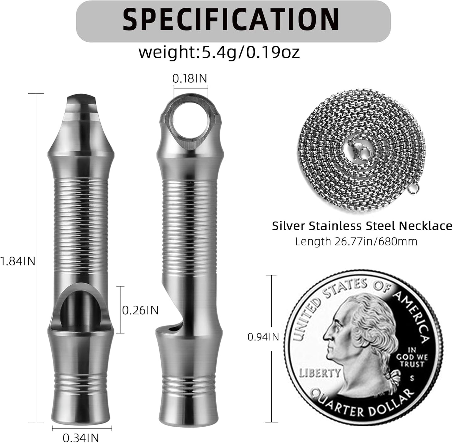 TISUR Titanium Emergency Whistle,EDC Safety Whistles Necklace Loud up to 120db,Survival Whistles for Survival,Hiking,Camping,Pets Training