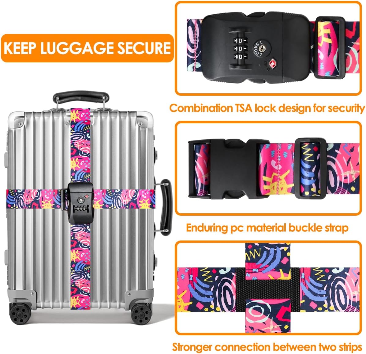 Adjustable Travel Luggage Strap Suitcase Belt Travel Bag Accessories 1.96 in W x 6.23 ft L