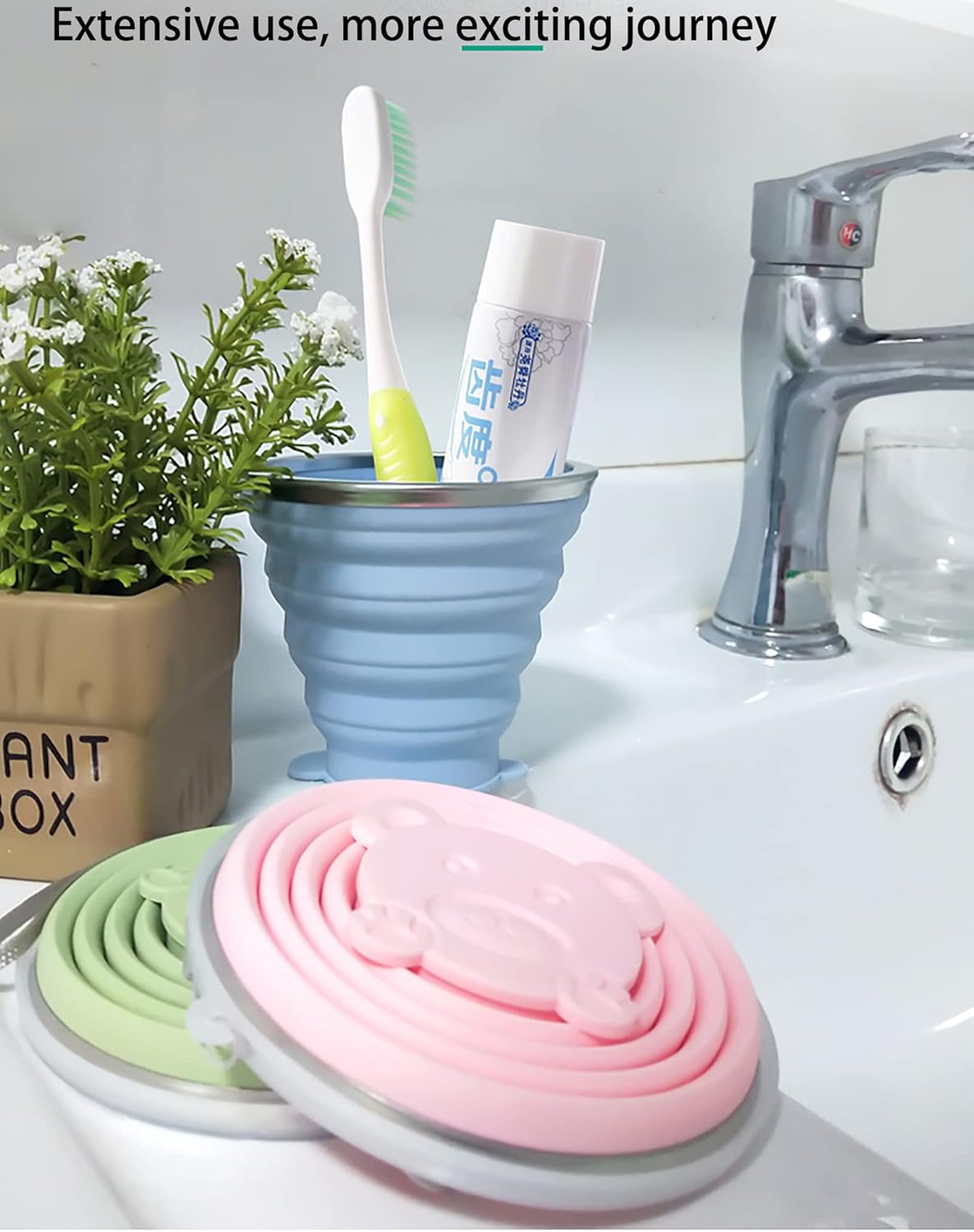 2 Pack Silicone Collapsible Cups for Traveling, 320ml+320ml Portable Collapsible Travel Cup, Folding Camping Cup with Lids, Reusable Expandable Drinking Cup for Travel Hiking,Blue Pink