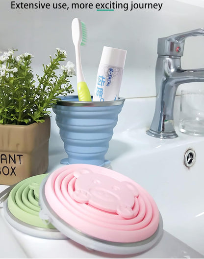 2 Pack Silicone Collapsible Cups for Traveling, 320ml+320ml Portable Collapsible Travel Cup, Folding Camping Cup with Lids, Reusable Expandable Drinking Cup for Travel Hiking,Blue Pink