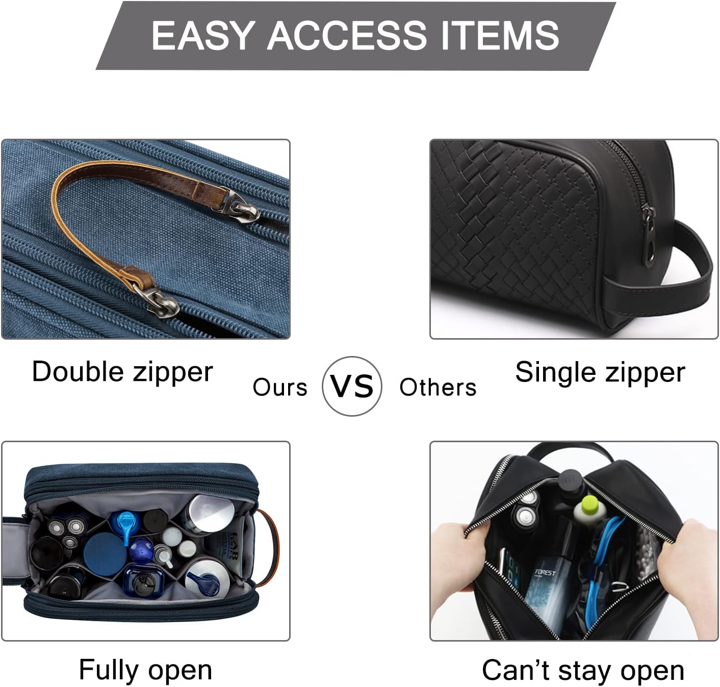 BAGSMART Toiletry Bag for Men, Canvas Travel Toiletry Organizer Dopp Kit Water-resistant Shaving Bag for Toiletries Accessories,Navy Blue-Large