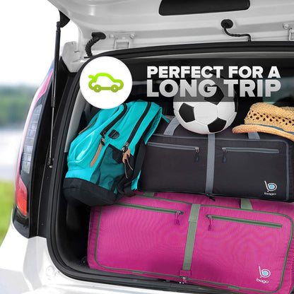 Bago Large Foldable Duffel Bags for Traveling Women & Men - 80L Packable Duffle Bag for Travel with Shoe Compartment - Water Repellant, Heavy Duty, Lightweight Folding & Collapsible (Pink)