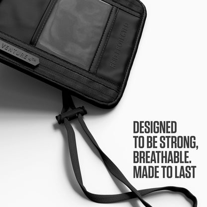 VENTURE 4TH Passport Holder Neck Wallet with RFID Blocking Nylon Lining - Hidden Neck Pouch for Travel (Sleek Black)