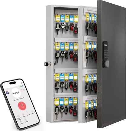 192 Key Lock Box Wall Mount, Smart Key Cabinet, One Time Password/Fixed Code/Bluetooth/Wi-Fi Remote/Key Unlock, Security Lockbox Organizer for Valets, Hotels, Car, Office Key Management & Storage