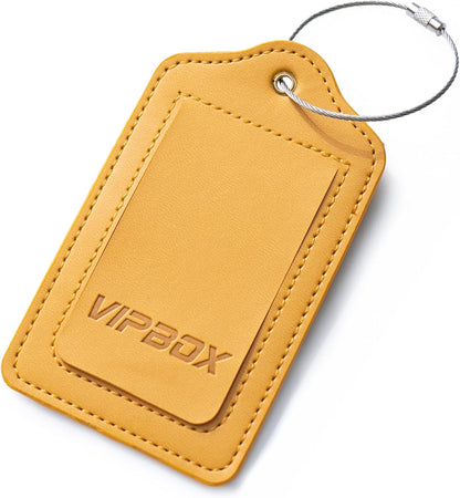 Luggage Tag Faux Leather Premium Travel Suitcase Tags for Baggage Easy to Write Waterproof with Name ID Card for Man Women (Yellow)