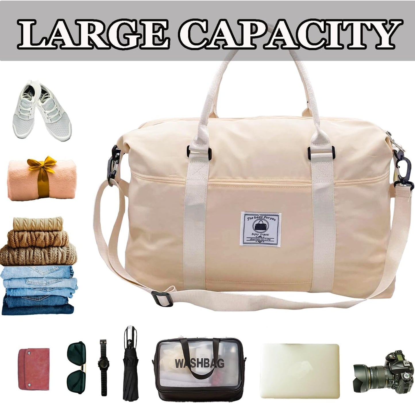 Travel Duffle Bag, Waterproof Sport Tote Gym Bag for Women Men, Overnight Weekender Carry On Bag with Wet Pocket