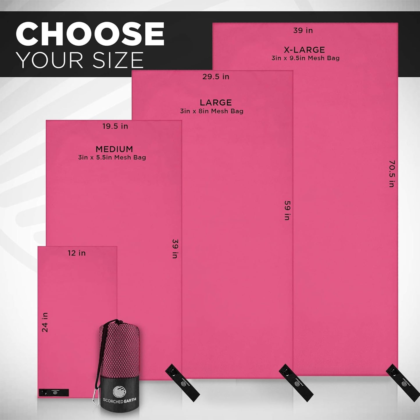 ScorchedEarth Microfiber Travel & Sports Towel Set - Quick Dry, Super Absorbent, Compact, Lightweight - for Camping, Backpacking, Hiking, Beach, Yoga, Swimming - Includes 2 Sizes + Carrying Bag & Clip