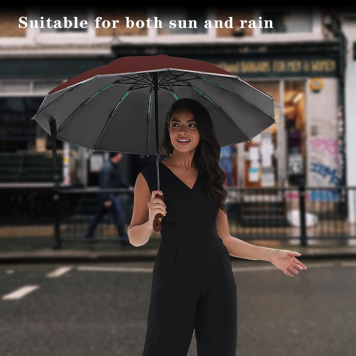 Large Double-Ribs Umbrella Automatic Folding Umbrella for Women Men, Travel, UPF 50+ UV Protection