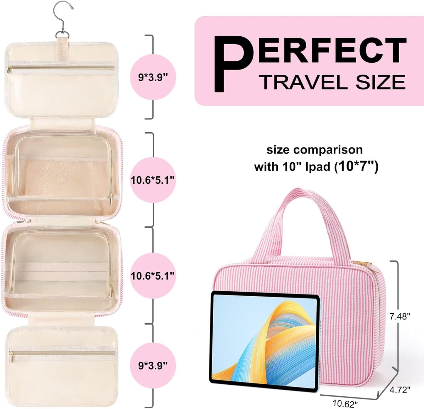 TOPEAST Travel Toiletry Bag for Women - Hanging Toiletry Bag Makeup Bag, Portable Toiletries Cosmetic Bag, Airplane Travel Essentials - Letter I, Blue