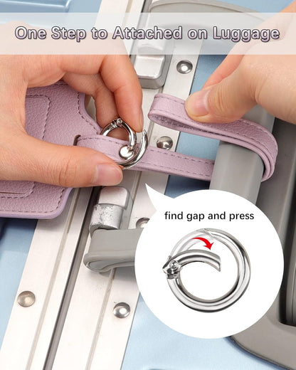 Teskyer Luggage Tags, 3 Pack Premium PU Leather Luggage Tags for Suitcases, Privacy Protection Travel Bag Tags, Lichee Lilac