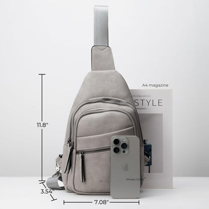 Alldaily Large Sling Bag for Women Crossbody Purse Leather Fashionable Trendy Chest Bag for Travel, Fanny Pack (Grey)