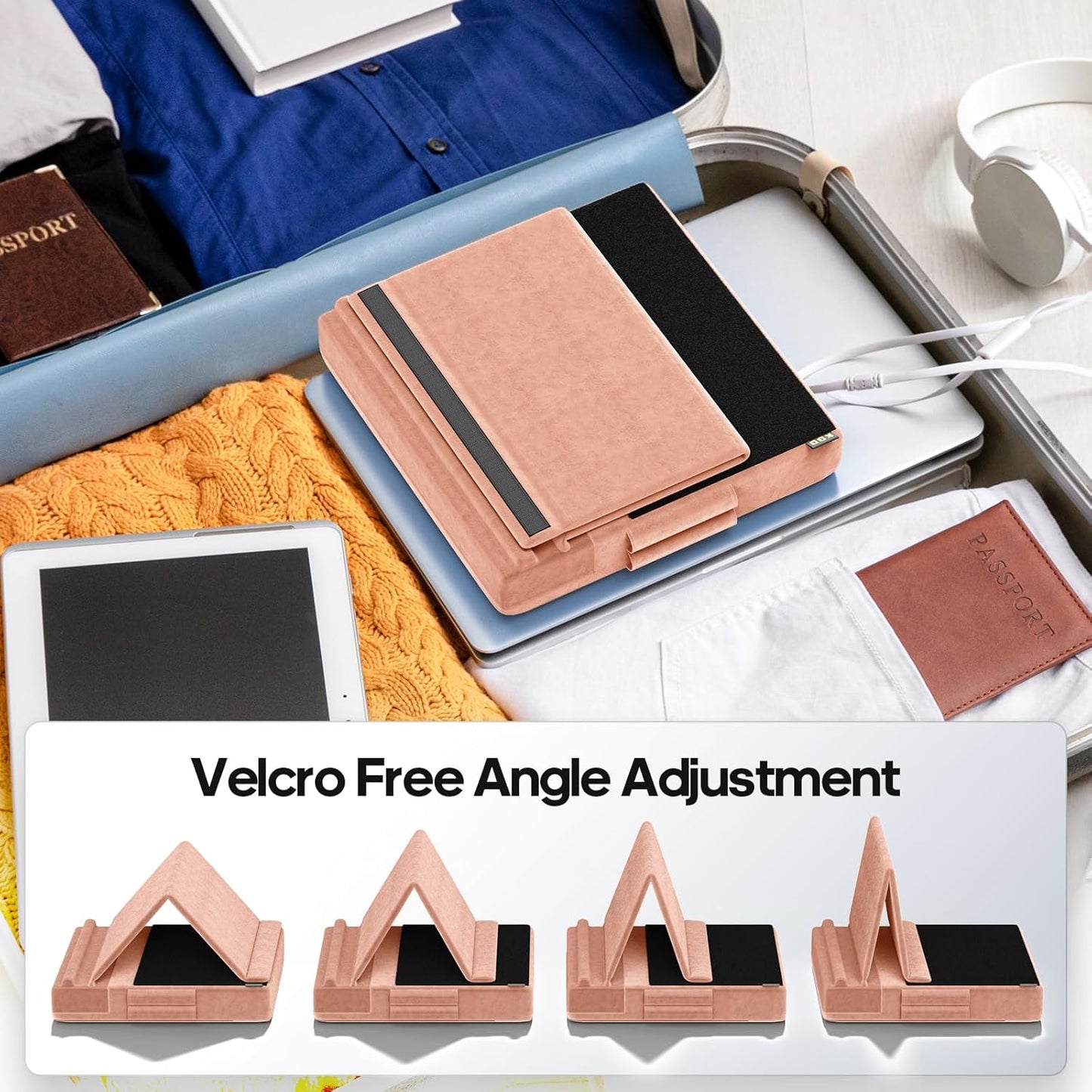 KDD Tablet Pillow Stand, Multi-Angle Viewing Ipad Holder for Lap, Bed and Desk, Foldable Soft Pad Dock with Stylus Mount Compatible with Ipad Pro 12.9, 10.5, 11, Air, Mini, Phones, Books, E-Reader