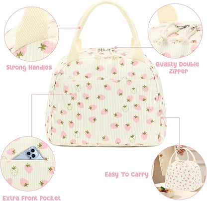 Bluboon Lunch Bag for Women Men Cute Corduroy Lunch Tote Bags Reusable - Image 6