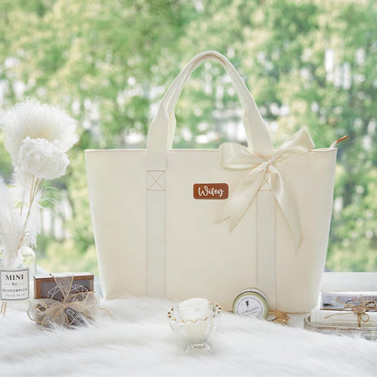 AW BRIDAL Monogram Canvas Tote Bag for Chrismas, Bridal Shower, Retirement, Birthday Gifts for Women Mom Wife Sister Friends