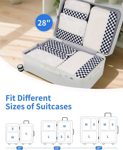 Narwey 7 Set Checkered Packing Cubes for Travel Carry on Suitcase Luggage Organizer Bags for Kids Women Men, Durable Packing Organizers Bag, Travel Essentials Accessories (Black Checkerboard)