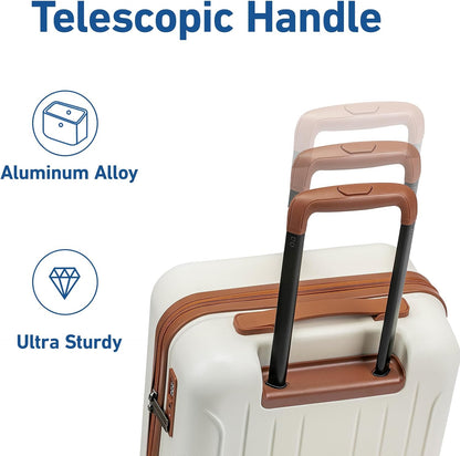 KYME Suitcase Hardshell With Double Spinner Wheels, PC+ABS TSA Lock Travel Luggage (Beige, 20" Carry On)