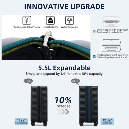 Hard Shell Suitcases Travel Expandable Luggage, 24 Inch Check in Luggage with Spinner Wheels Cup Holder Charger Built in, Checked Medium Suitcase Lightweight Suitcases, Black