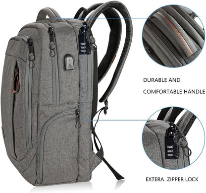 KROSER Laptop Backpack Large Computer Backpack Fits up to 17.3 Inch Laptop with USB Charging Port Water-Repellent Casual Daypack for Travel/Business/College/Women/Men-Grey