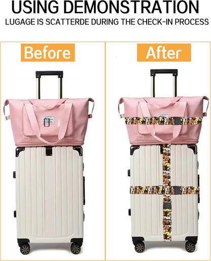 Luggage Straps for Suitcases, Adjustable Travel Belt, Durable Wide Luggage Strap, Cute Suitcase Strap Identifiers with Buckle, Bag Straps for Luggage, Cute Colorful Dogs