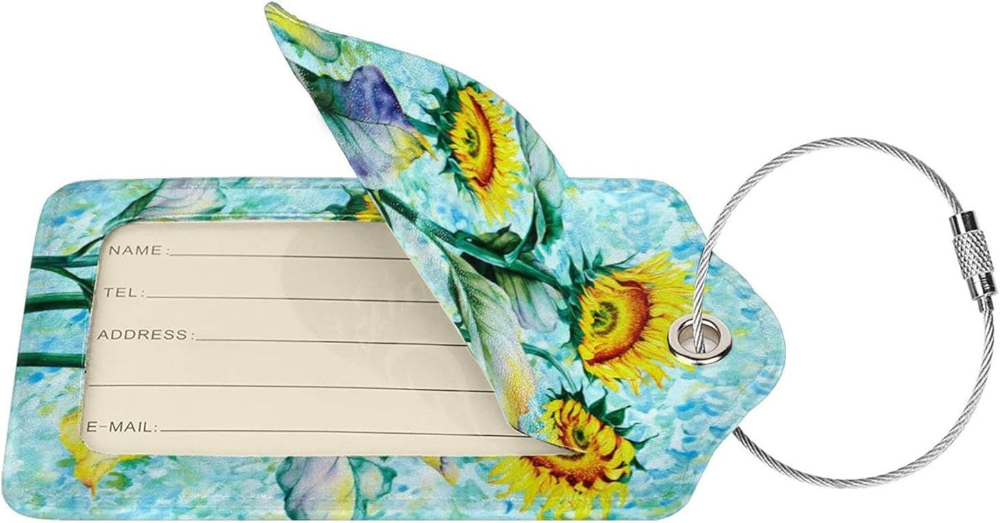 2 Pack Sunflower Luggage Tags for Suitcases Women Men Kids, Bag Tags for Leather Luggage with Waterproof Suitcase Tags Privacy Cover Name ID Label Steel Loop for Travel Bag Suitcase