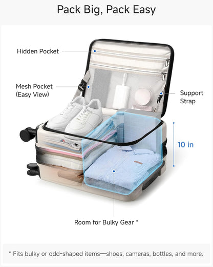 Carry On Luggage Top Opening, FLT Expandable Polycarbonate Hard Shell Suitcase with Wheels (FLO-Lite, Blue, 20 Inch, 38L-43L)