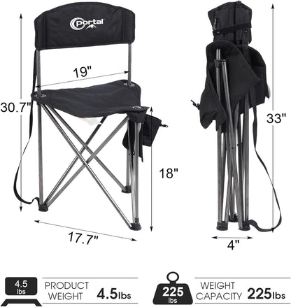 PORTAL Extra Large Quick Folding Tripod Stool with Backrest Fishing Camping Chair with Carry Strap