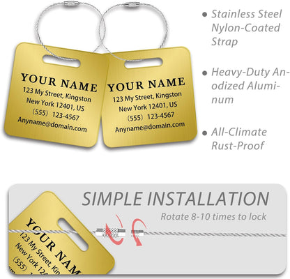 Personalized Luggage Tags for Suitcases (2/4/6/8 Pack) - Custom Engraved Metal Travel Tag, Customizable Pattern/Name/Text for Bags Backpacks Suitcases