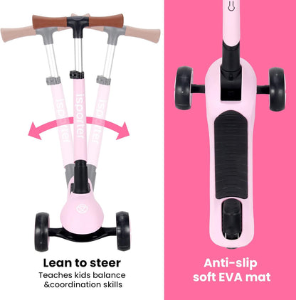 iSporter Luggage Scooter for Kids Ages 2-5 | Ride-On Suitcase Scooters for Boys Girls | Foldable & Height Adjustable, 110lbs Max