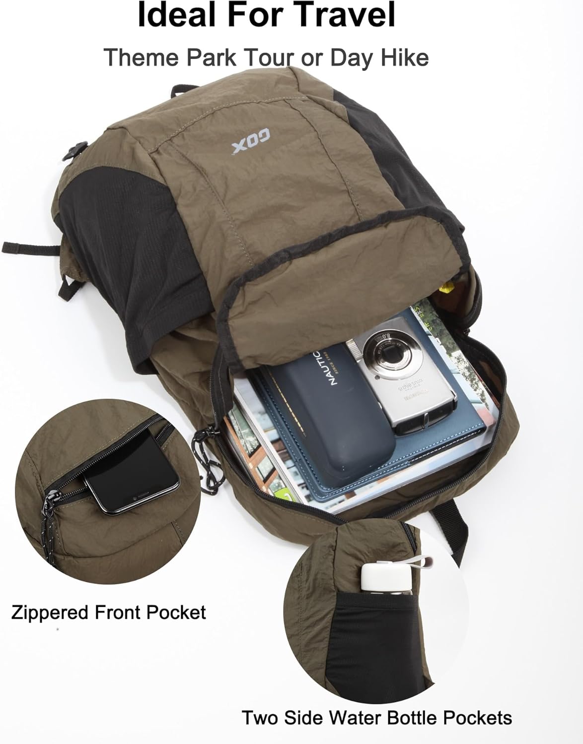 GOX Foldable 20l Backpack For Travel Lightweight Hiking Packable Daypack for Men Travel Camping Outdoor Bag Women (Jasper)