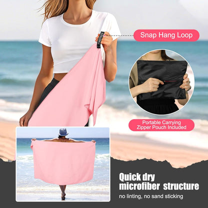 Quick Dry Travel Towel, 3 Sizes 1 Pack Camping Microfiber Towel, Lightweight Fast Drying Towels Set 60"x30", 30"x15", 15"x15" w/Bag for Gym, Beach, Hiking, Swimming, Pink