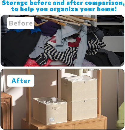 2 Pack Shoe Organizer for Closet - Shoe Storage Bins with Clear Cover, Fabric Shoe Storage Containers with Reinforced Handles, Fits up to 24 Pairs (Beige, 16.5 * 12.6 * 12.2in)