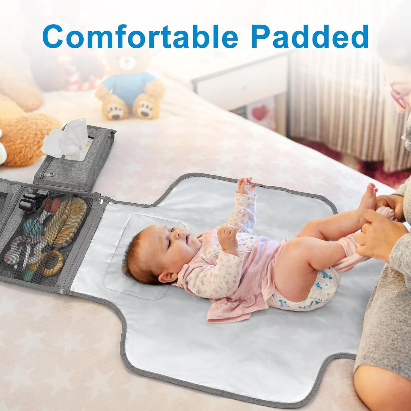 Accmor Portable Diaper Changing Pad, Waterproof Travel Baby Changing Mat, Newborn Essentials Baby Shower Gifts, Grey