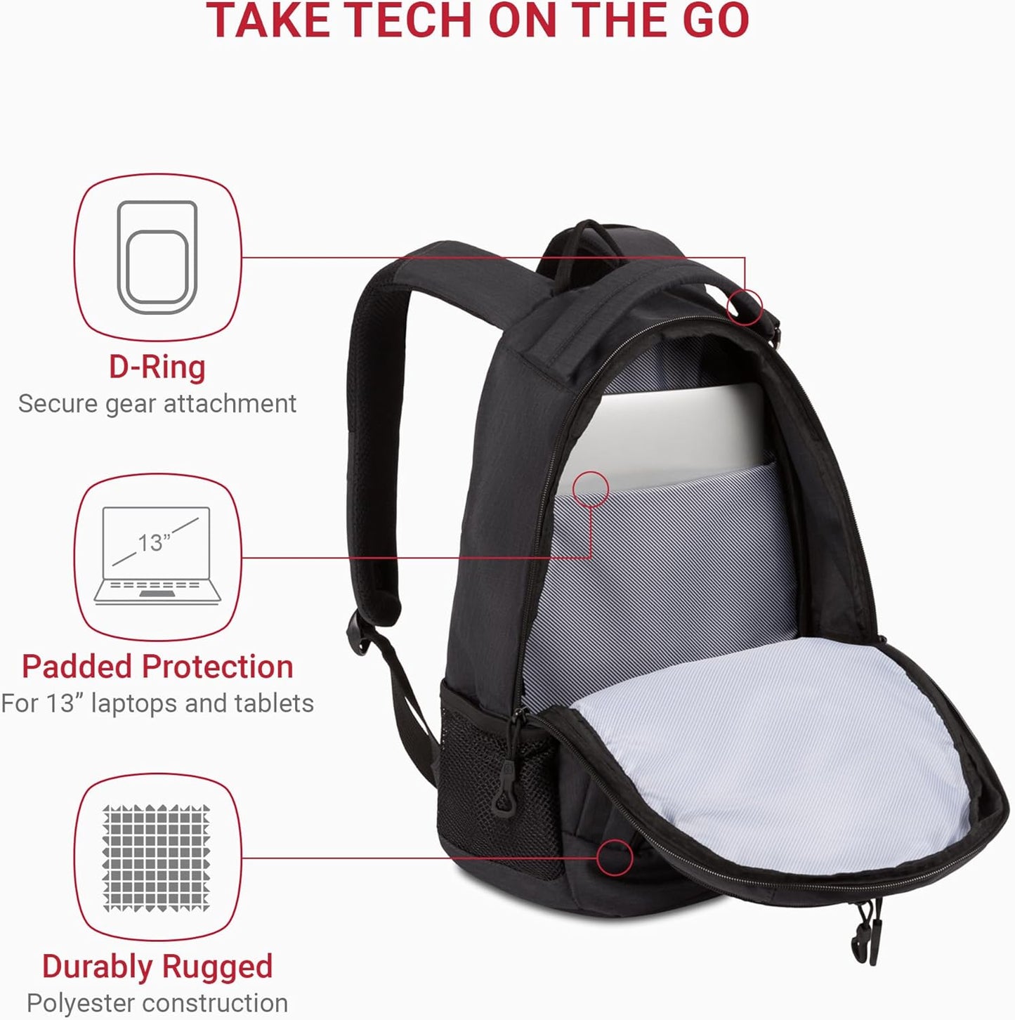 SwissGear 1186 Bungee Backpack, Grey (Laptop Version), 17.75 inch